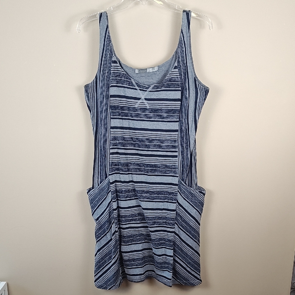 Athleta Gray and Blue Striped Dress